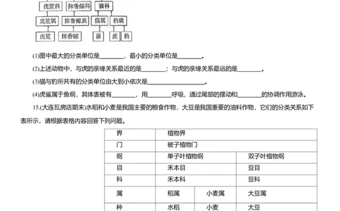 2026年中考生物复习专题练习：专题七生物分类（含答案）_6生物中考复习_2026年中考复习（更新中）_2026年中考生物一轮复习专题练习（含答案）