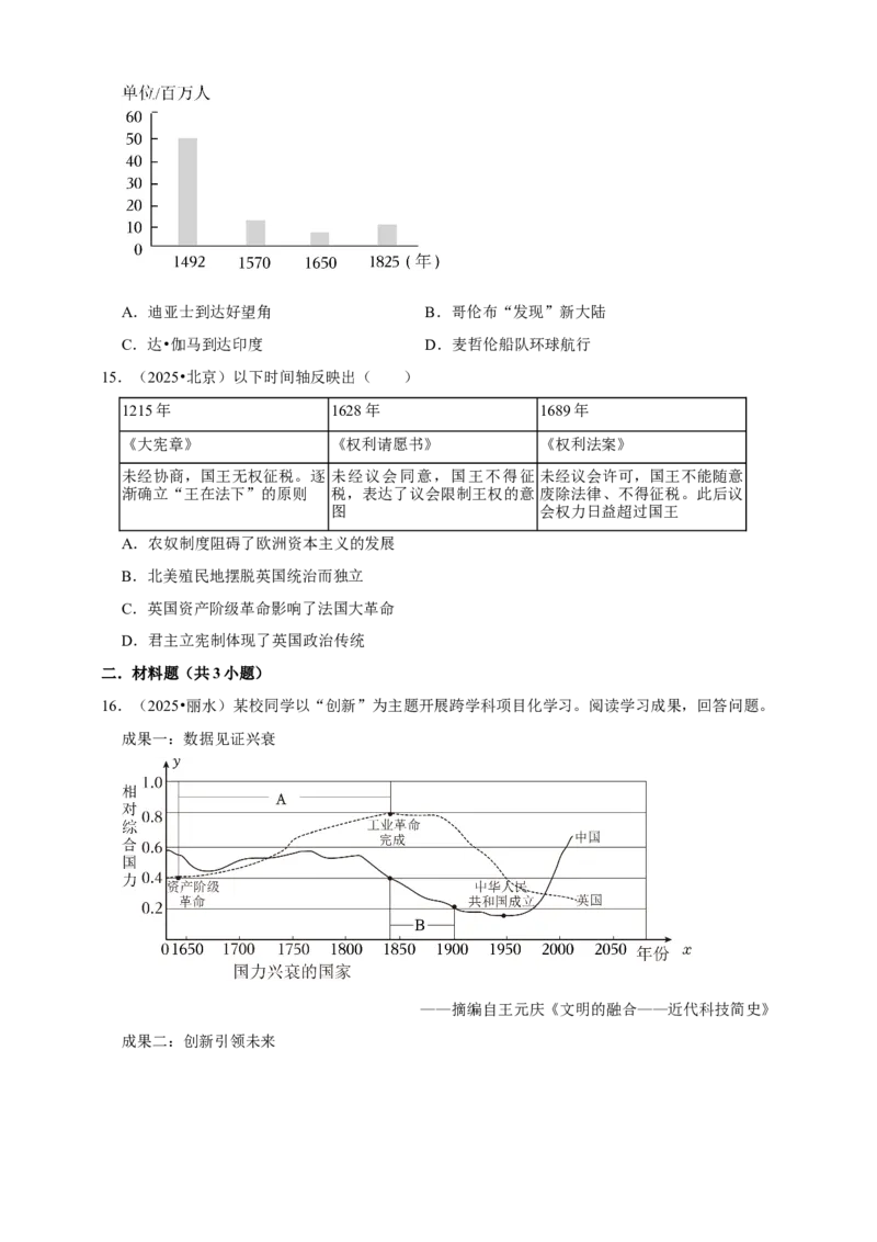 2026年中考历史一轮复习世界近代史（含解析）_8历史中考复习_2026年中考复习（更新中）_备考2026中考历史一轮专题复习卷