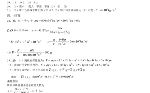 第十章《浮力》单元测试卷(附答案)_初物_1初中物理
