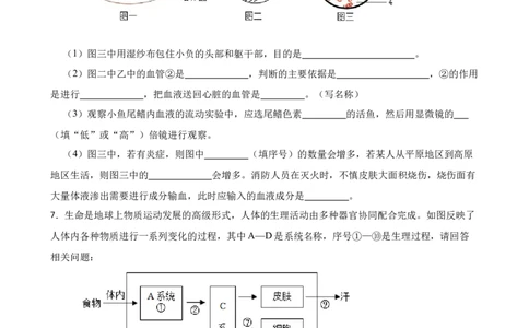 2024年中考生物读图理解专题复习：人体内物质的运输（含答案）_6生物中考复习_2024年中考复习资料_二轮复习_备考2024中考生物二轮复习读图理解精练