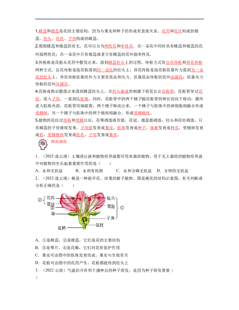 专题03生物圈中的绿色植物（一）背诵清单+跟踪训练（学生版）_6生物中考复习_2023年中考复习资料_一轮复习_2023年中考生物一轮大单元复习过过过（全国通用）