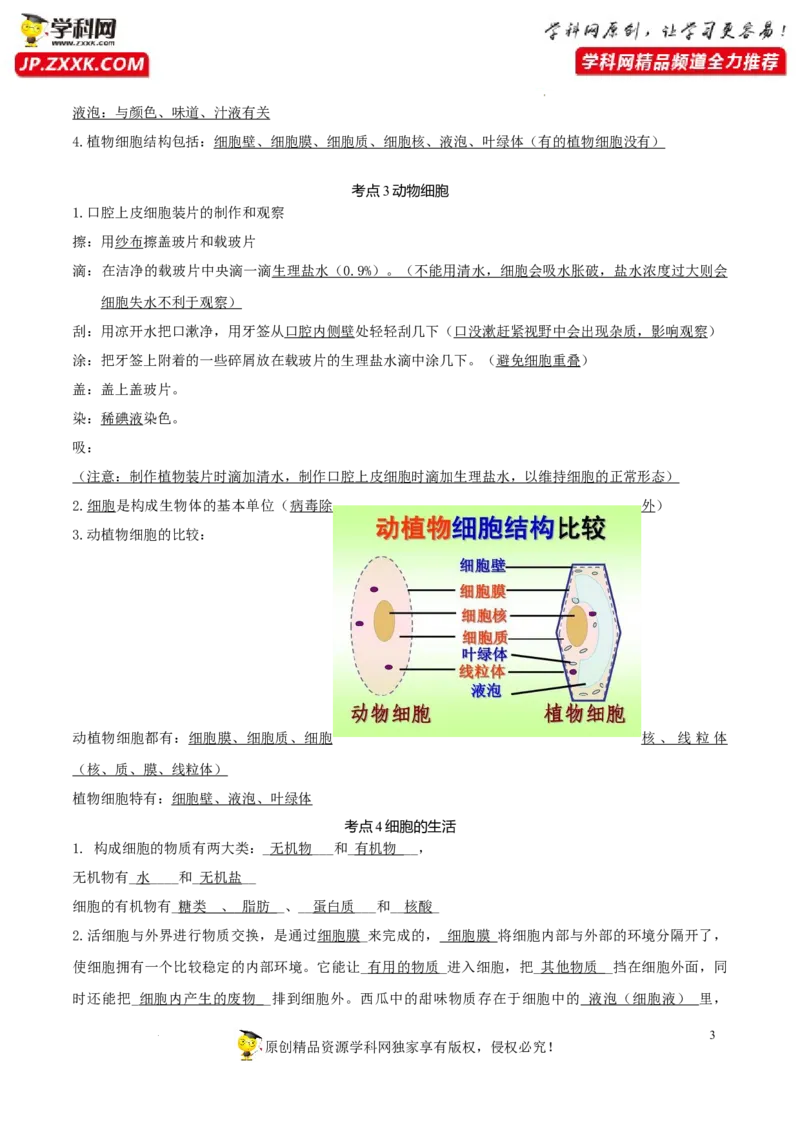 专题02细胞是生命活动的基本单位（知识帮）-备战2023年中考生物一轮复习考点帮（全国通用）_6生物中考复习_2023年中考复习资料_一轮复习