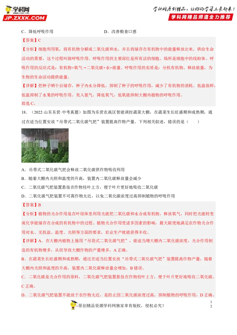 专题05绿色植物的蒸腾作用、光合作用和呼吸作用（习题帮）（解析版）_6生物中考复习_2023年中考复习资料_一轮复习_备战2023年中考生物一轮复习考点帮（全国通用）288506454