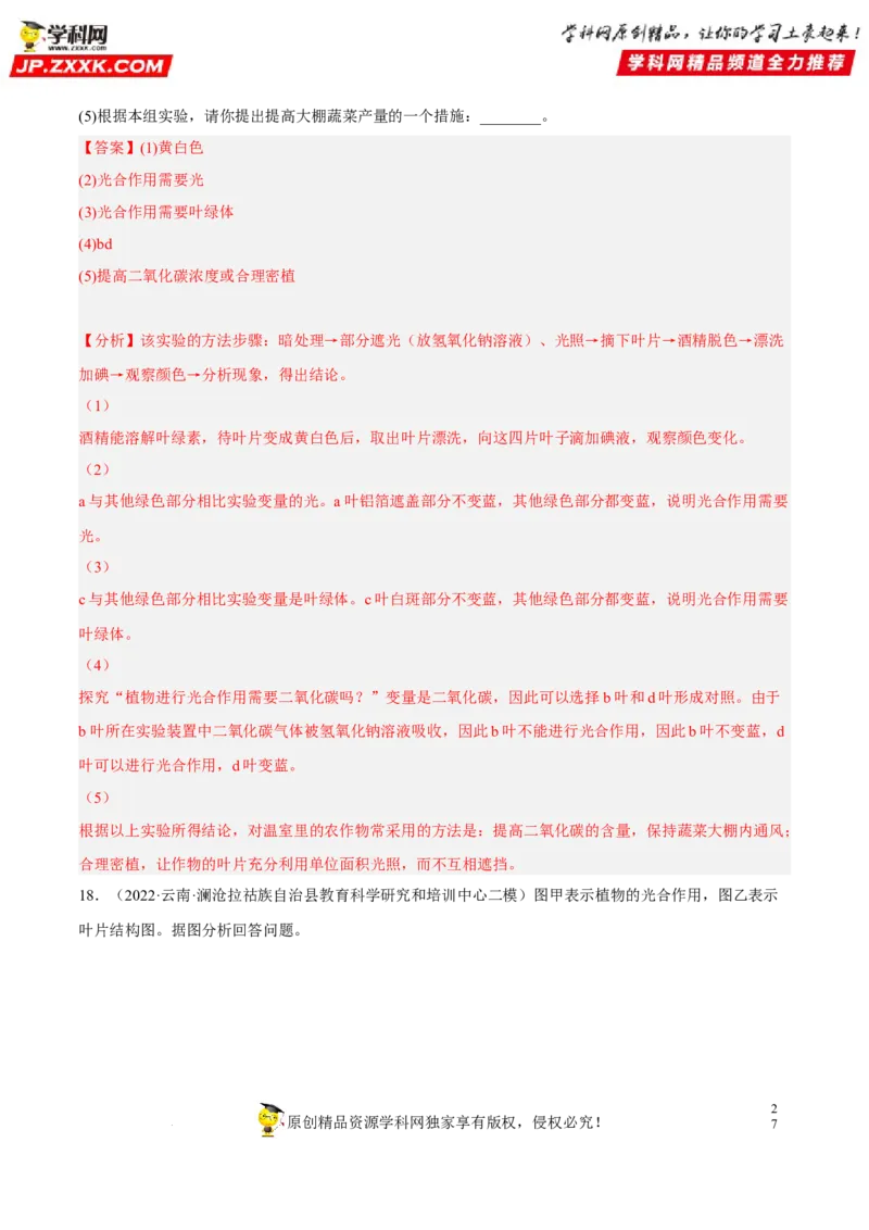 专题05绿色植物的蒸腾作用、光合作用和呼吸作用（习题帮）（解析版）_6生物中考复习_2023年中考复习资料_一轮复习_备战2023年中考生物一轮复习考点帮（全国通用）288506454