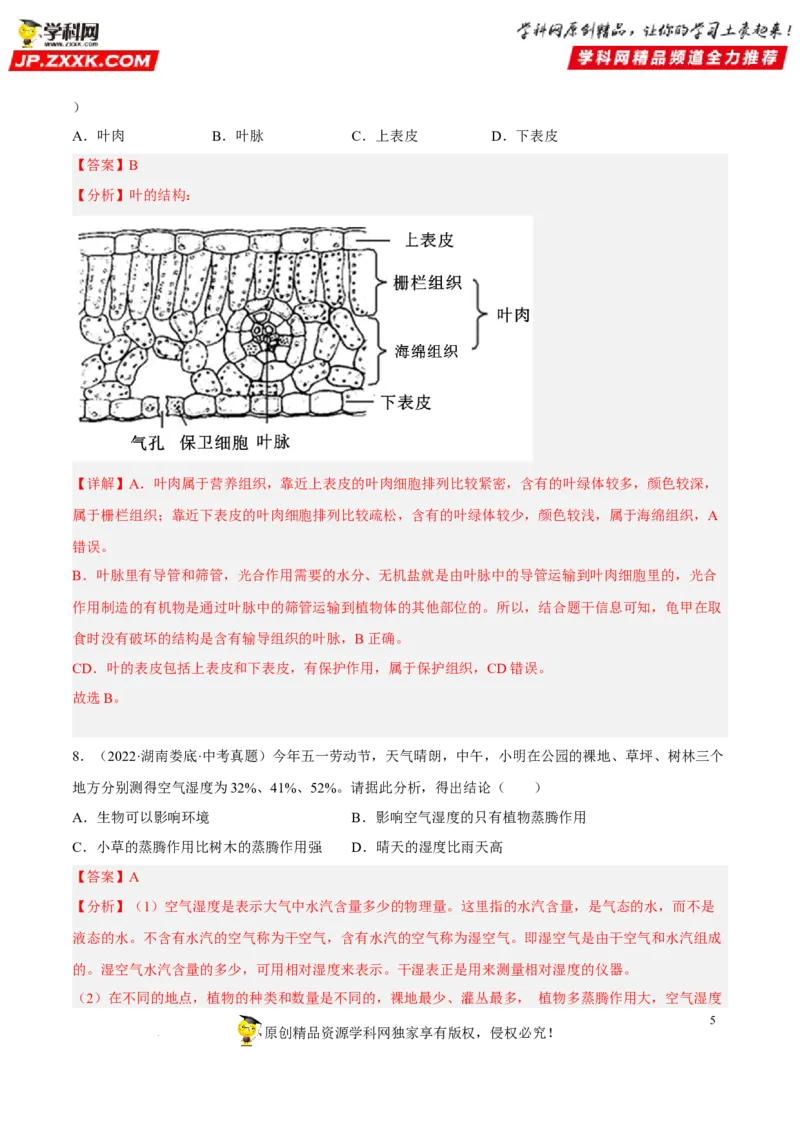 专题05绿色植物的蒸腾作用、光合作用和呼吸作用（习题帮）（解析版）_6生物中考复习_2023年中考复习资料_一轮复习_备战2023年中考生物一轮复习考点帮（全国通用）288506454