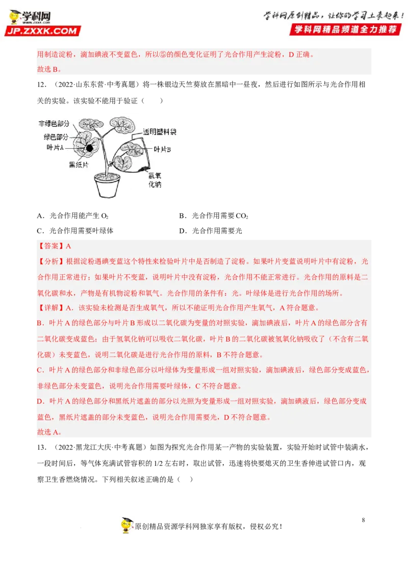 专题05绿色植物的蒸腾作用、光合作用和呼吸作用（习题帮）（解析版）_6生物中考复习_2023年中考复习资料_一轮复习_备战2023年中考生物一轮复习考点帮（全国通用）288506454