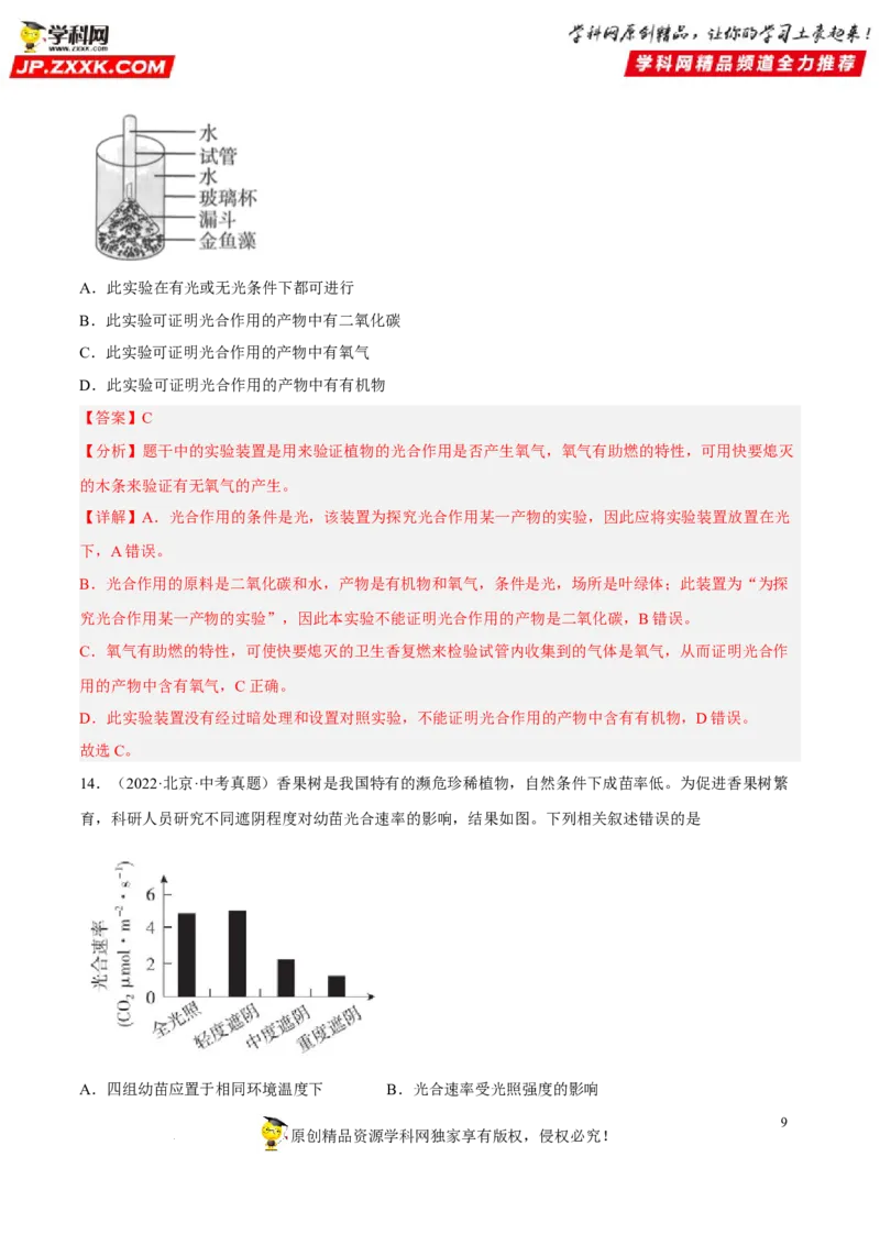 专题05绿色植物的蒸腾作用、光合作用和呼吸作用（习题帮）（解析版）_6生物中考复习_2023年中考复习资料_一轮复习_备战2023年中考生物一轮复习考点帮（全国通用）288506454
