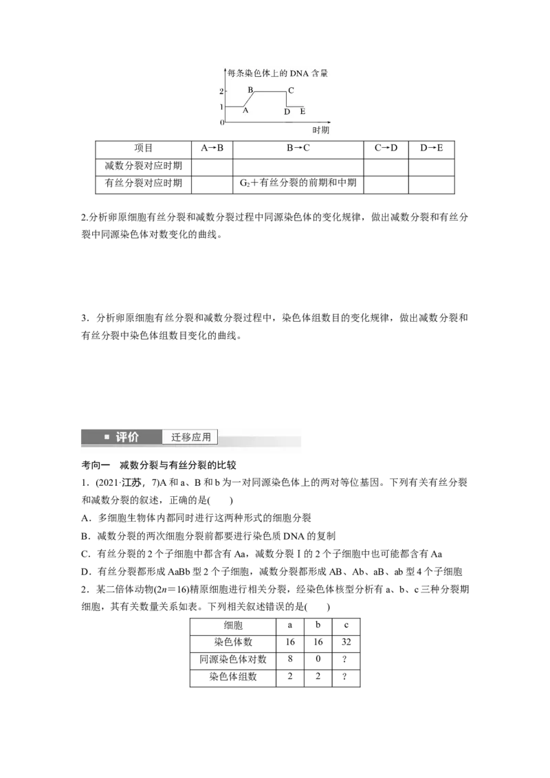 第四单元　第22课时　减数分裂与有丝分裂的比较及观察蝗虫精母细胞减数分裂装片_2025年新高考资料_一轮复习_2025大一轮复习讲义+课件（完结）_2025大一轮复习讲义
