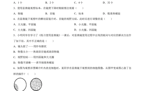 专题02细胞是生命活动的基本单位（原卷版）_6生物中考复习_2024年中考复习资料_一轮复习资料_省心备考2024年中考生物一轮复习精讲精练（全国通用）_配套练习（原卷版+解析版）