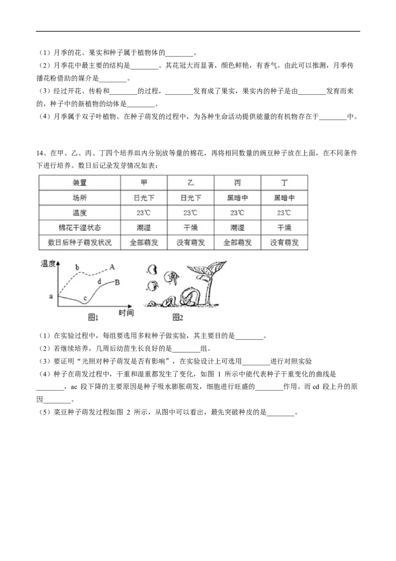 专题06被子植物的一生-2022年中考生物一轮复习抓重点考典型（人教版）（原卷版）_6生物中考复习_2023年中考复习资料_一轮复习_2022年中考生物一轮复习抓重点考典型（人教版）