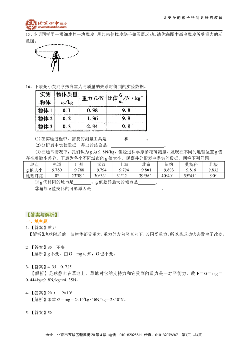 重力（提高）巩固练习_初物_1初中物理_4初二物理人教版知识导学
