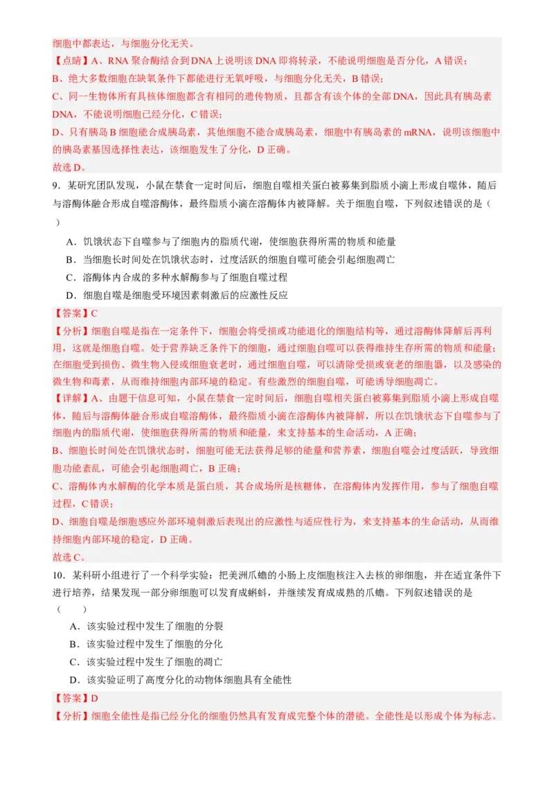 第四单元细胞的生命历程（测试）（解析版）_2025年新高考资料_一轮复习_2025年高考生物一轮复习讲练测（新教材新高考）