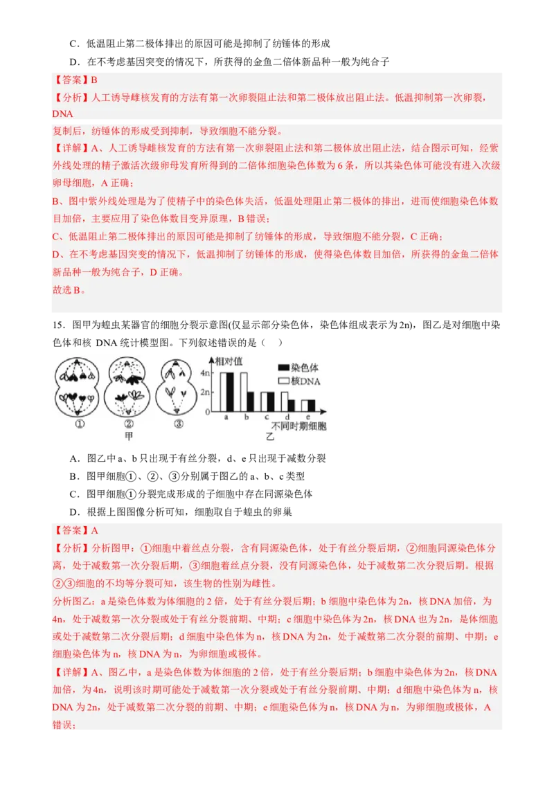 第四单元细胞的生命历程（测试）（解析版）_2025年新高考资料_一轮复习_2025年高考生物一轮复习讲练测（新教材新高考）