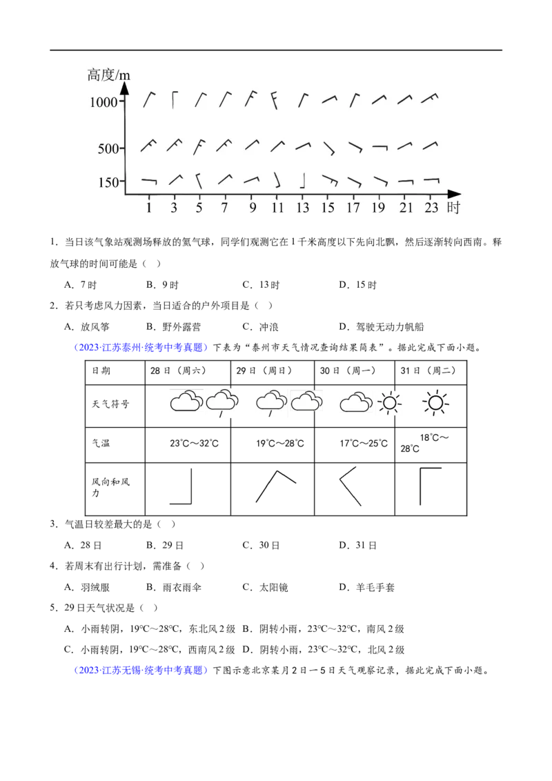 专题05天气与气候（梯级进阶练）（原卷版）_7地理中考复习_2024年中考复习资料_一轮复习资料_❤2024年中考地理一轮复习讲练测（全国通用）_配套练习