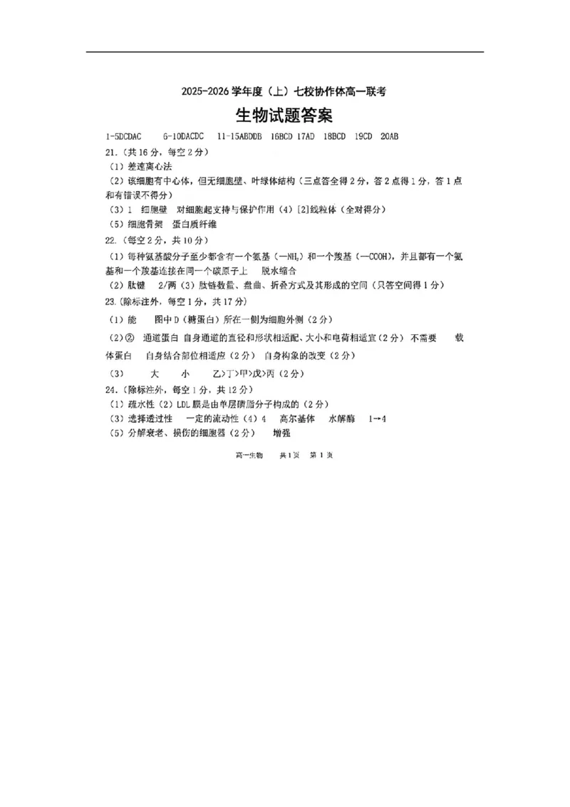 答案_2025年12月高一试卷_251203辽宁省七校协作体2025-2026学年高一上学期11月期中联考（全）_辽宁省七校协作体2025-2026学年高一上学期11月期中生物试题（图片版，含答案）