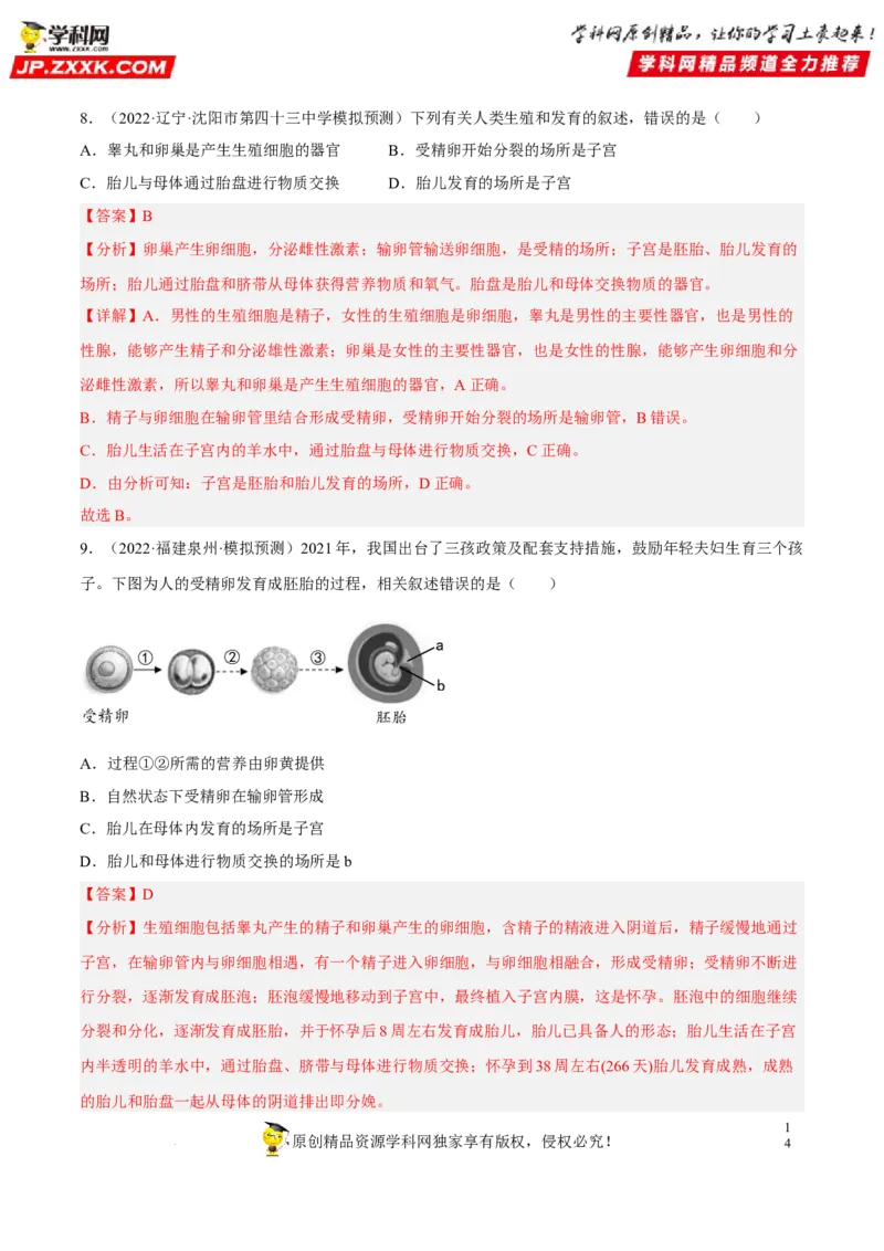 专题06人的由来（习题帮）（解析版）_6生物中考复习_2023年中考复习资料_一轮复习_备战2023年中考生物一轮复习考点帮（全国通用）288506454