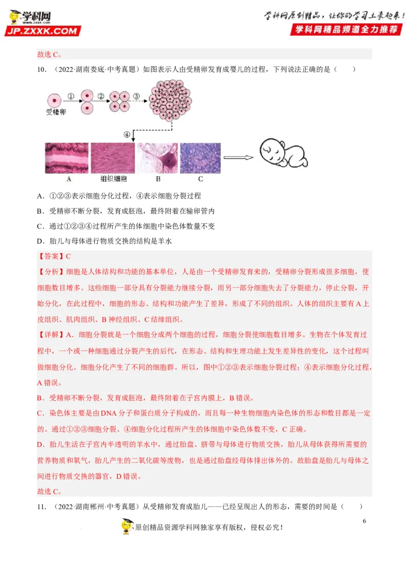 专题06人的由来（习题帮）（解析版）_6生物中考复习_2023年中考复习资料_一轮复习_备战2023年中考生物一轮复习考点帮（全国通用）288506454