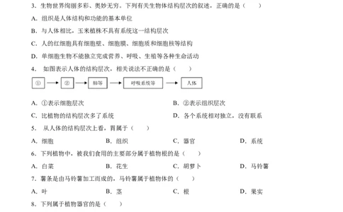 专题03细胞怎样构成生物体（原卷版）_6生物中考复习_2024年中考复习资料_一轮复习资料_省心备考2024年中考生物一轮复习精讲精练（全国通用）_配套练习（原卷版+解析版）