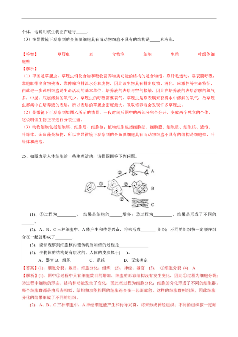 专题04细胞怎样构成生物体-2022年中考生物一轮复习抓重点考典型（人教版）（解析版）_6生物中考复习_2023年中考复习资料_一轮复习_2022年中考生物一轮复习抓重点考典型（人教版）