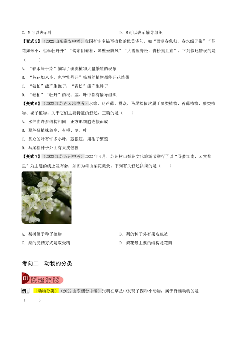 专题04动植物的主要类群（原卷版）_6生物中考复习_2023年中考复习资料_专项复习_2023年中考生物总复习真题探究与变式训练（全国通用）