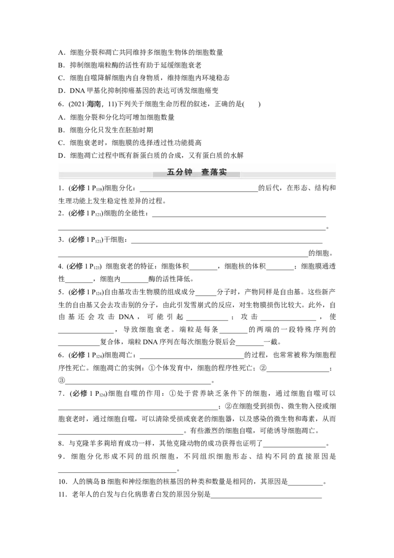 第四单元　第23课时　细胞的分化、衰老和死亡_新高考复习资料_2025年新高考资料_2025新高考一轮复习生物_2025大一轮复习讲义生物人教版学生用书Word版文档整书_2025大一轮复习讲义