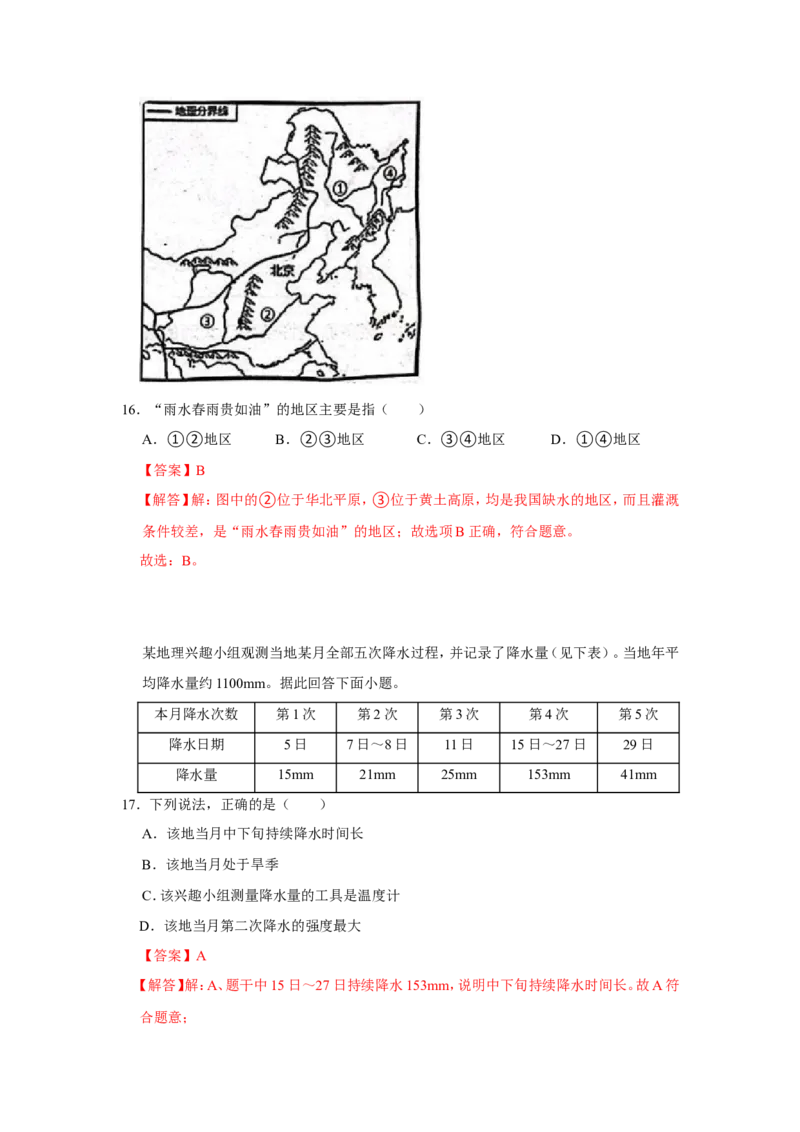专题06降水与气候（word）2025-2026学年初中地理人教版2024一轮复习学案知识点+习题（解析版）_7地理中考复习_2026年中考复习（更新中）_2026中考地理一轮考点复习学案+配套课件_习题