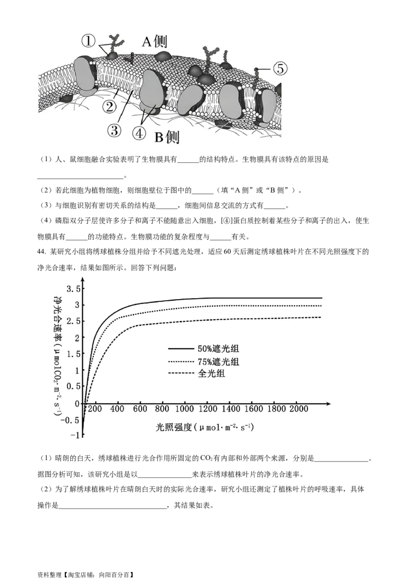 精品解析：2024届四川省成都市七中高三零诊模拟考试生物试题（原卷版）_生物高考模拟题_老高考_2024年_精品解析：2024届四川省成都市七中高三零诊模拟考试生物试题