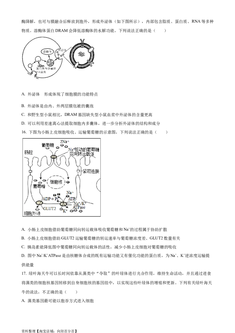 精品解析：2024届四川省成都市七中高三零诊模拟考试生物试题（原卷版）_生物高考模拟题_老高考_2024年_精品解析：2024届四川省成都市七中高三零诊模拟考试生物试题