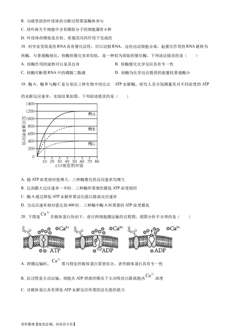 精品解析：2024届四川省成都市七中高三零诊模拟考试生物试题（原卷版）_生物高考模拟题_老高考_2024年_精品解析：2024届四川省成都市七中高三零诊模拟考试生物试题