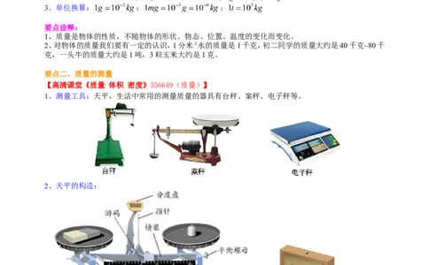 质量知识讲解_初物_人教版初中物理初二三同步讲义习题练习八九年级电子资料word素材_20250116_181533_A017&mdash;&mdash;人教版初中物理初二三教案讲义专项练习八九年级电子版word资料_45质量