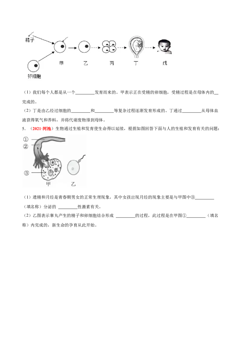 专题05&nbsp;人的由来（原卷版）_6生物中考复习_2024年中考复习资料_专项复习资料_完三年（2021-2023）中考生物真题分项汇编（全国通用）