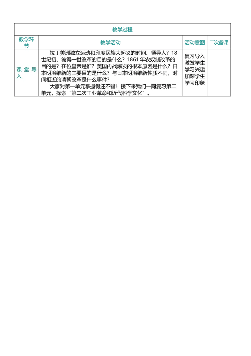 30第二次工业革命和近代科学文化（教案）_8历史中考复习_2026年中考复习（更新中）_2026中考历史一轮复习课件+教案+单元测试卷_教案