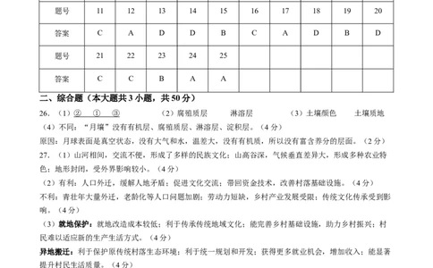 答案甘肃西北师范大学附属中学2025-2026学年高一下学期第一次月考地理试卷_2026年04月高一试卷_260413甘肃省西北师范大学附属中学2025-2026学年高一下学期第一次月考（全科）
