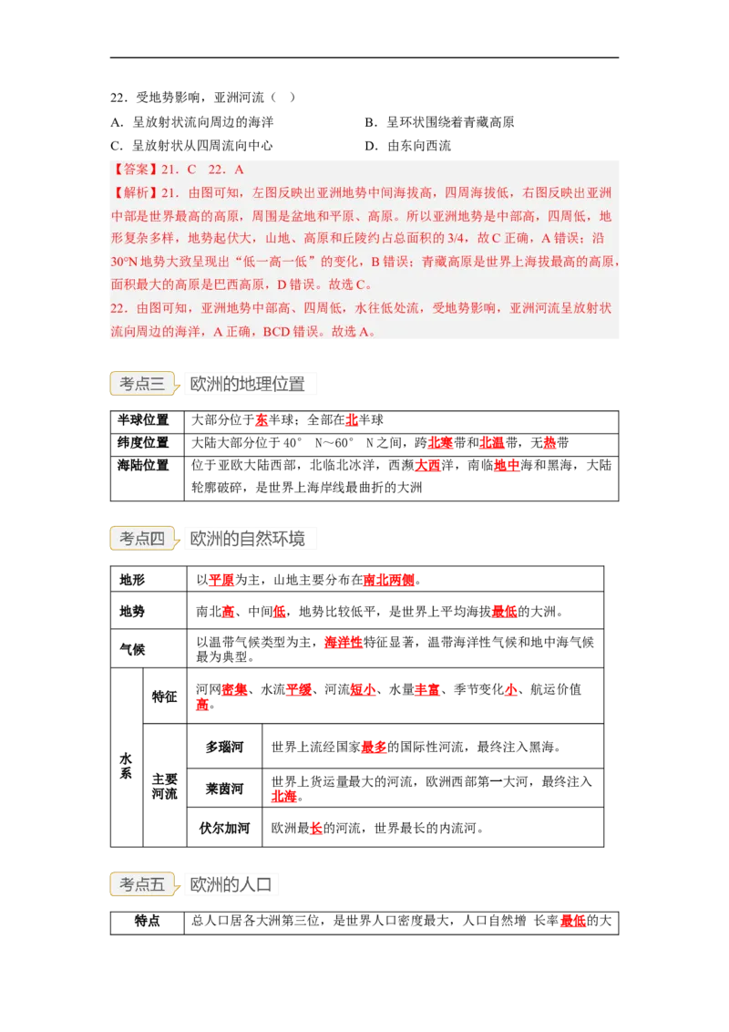 专题06认识大洲-亚洲、欧洲（讲义）（解析版）-2023年中考地理一轮复习讲练测_7地理中考复习_2023年中考复习资料_一轮复习_2023年中考地理一轮复习讲练测