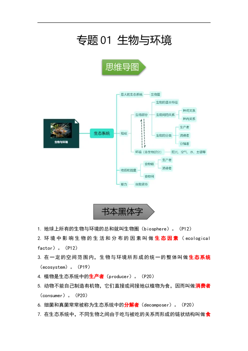 专题01生物与环境-备战2023年中考生物核心考点梳理与必背_6生物中考复习_2023年中考复习资料_专项复习_备战2023年中考生物核心考点梳理与必背