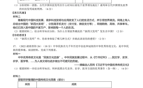 专题04中国古代传统文化（模拟演练）（普通用卷）_8历史中考复习_2023年中考复习资料_二轮复习_核心素养新教学2023年中考历史二轮复习微专题（精讲+精练）