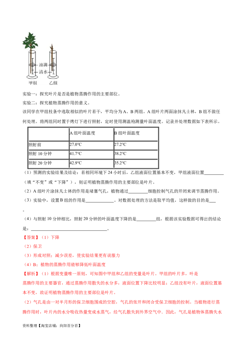 专题04&nbsp;绿色植物的蒸腾作用、光合作用和呼吸作用（解析版）_6生物中考复习_2024年中考复习资料_专项复习资料_完三年（2021-2023）中考生物真题分项汇编（全国通用）_答案解析版