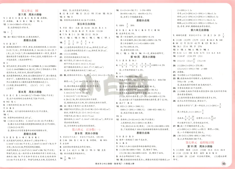 25秋《周末小测卷》6年级上册数学人教版答案_2026春季学期_周末预测小卷_2026《一本&bull;周末小测卷》（1-6年级下）（数学）（人教版）_赠送：2026小白鸥周末小测卷数学1-6年级上册