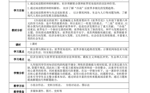 专题04冷战结束后的世界（教学设计）-2020年中考历史一轮复习学历案+课件+教学设计+测试+背诵清单（部编版）_8历史中考复习_2023年中考复习资料_一轮复习