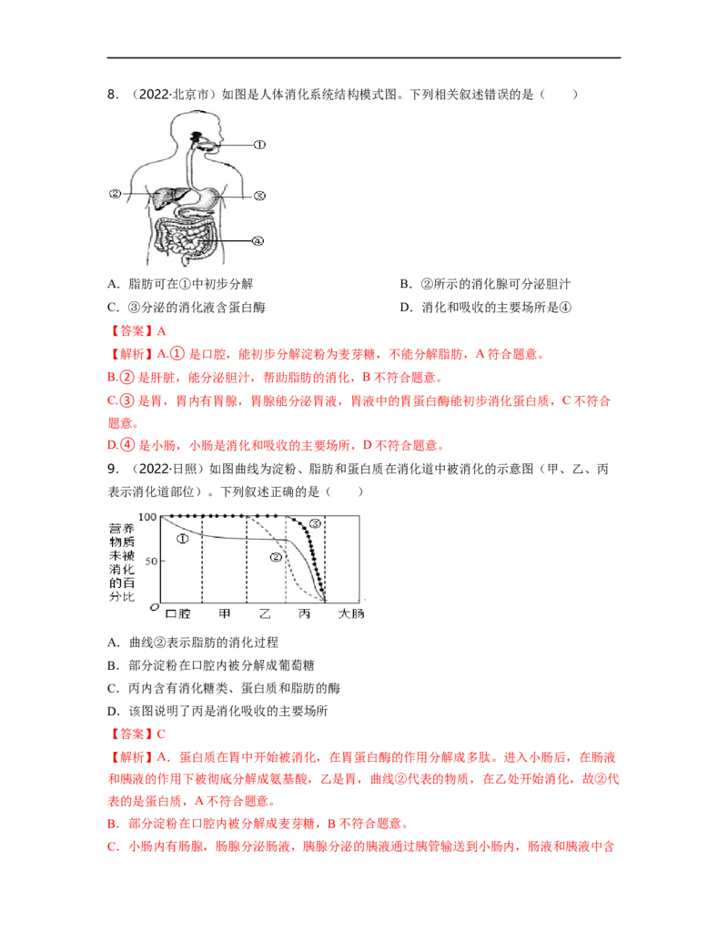 专题04生物圈中的人（一）背诵清单+跟踪训练（教师版）_6生物中考复习_2023年中考复习资料_一轮复习_2023年中考生物一轮大单元复习过过过（全国通用）