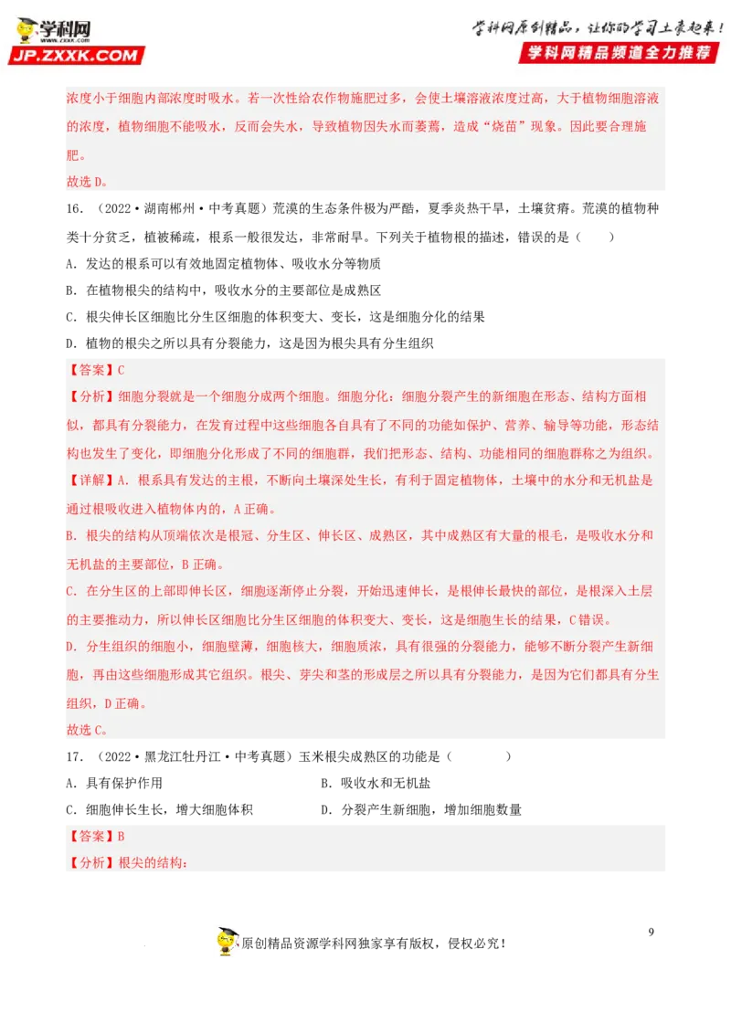 专题04生物圈中的绿色植物（习题帮）（解析版）_6生物中考复习_2023年中考复习资料_一轮复习_备战2023年中考生物一轮复习考点帮（全国通用）288506454