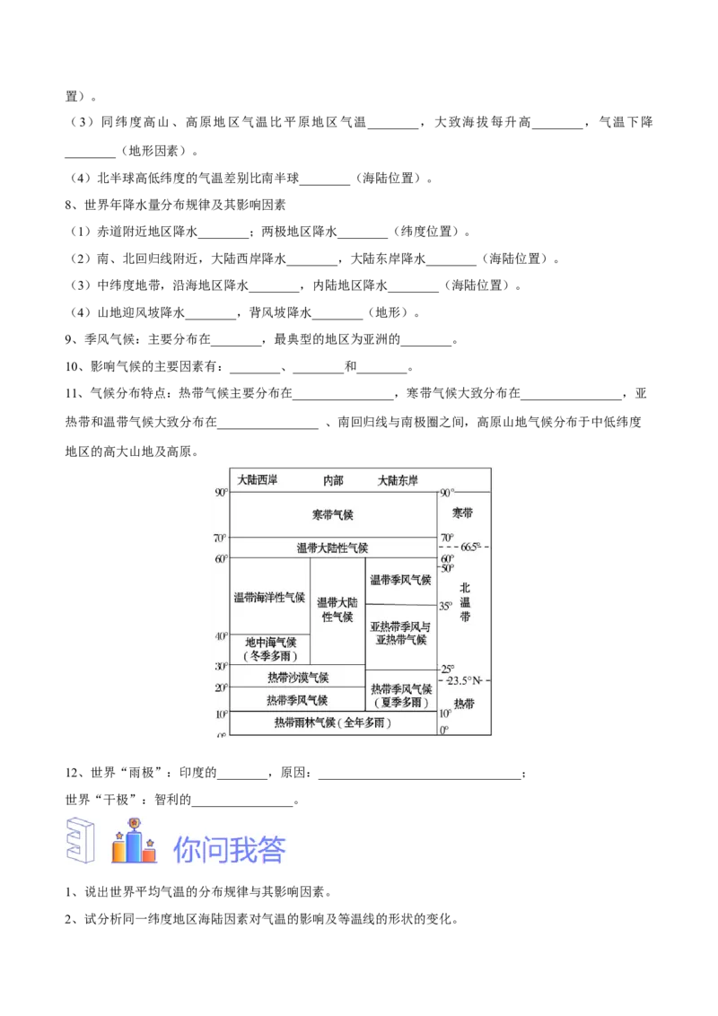 专题06世界气温、降水和气候图-备战2024年中考地理识图速记手册与变式演练（全国通用）（原卷版）_7地理中考复习_2024年中考复习资料_专项复习资料