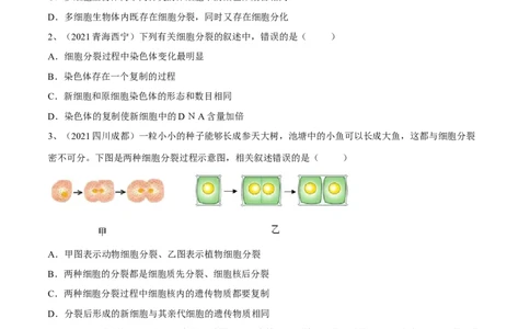 专题03细胞怎样构成生物体（原卷版）_6生物中考复习_2023年中考复习资料_一轮复习_2023年中考生物一轮复习讲练测_专题03细胞怎样构成生物体（专题精练）-2023年中考生物一轮复习讲练测