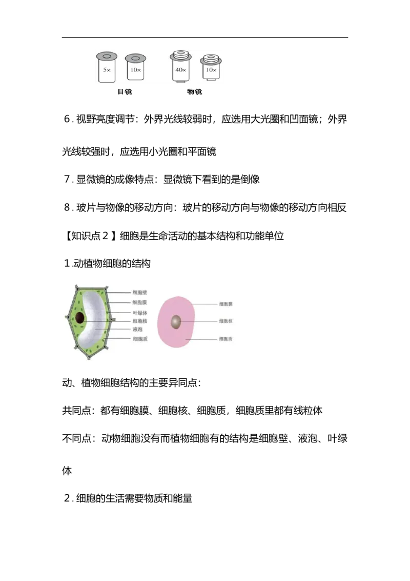 专题02生物体的结构层次-备战2023年中考生物核心考点梳理与必背_6生物中考复习_2023年中考复习资料_专项复习_备战2023年中考生物核心考点梳理与必背