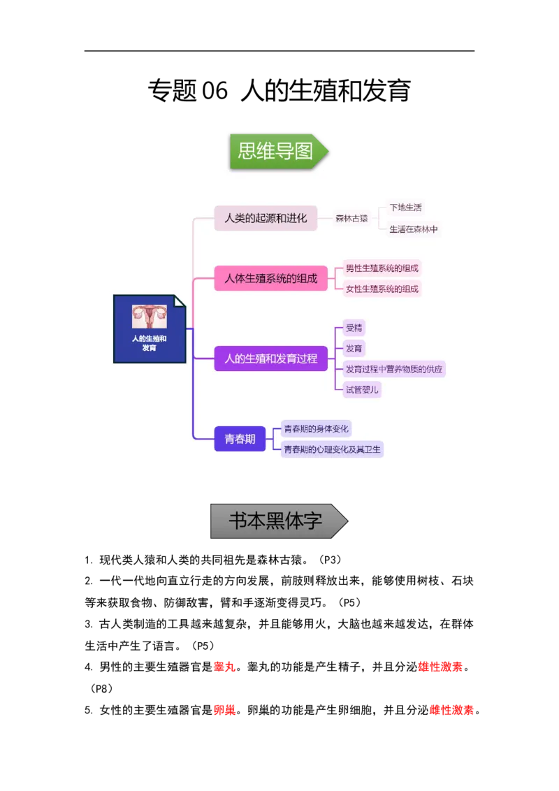 专题06人的生殖和发育-备战2023年中考生物核心考点梳理与必背_6生物中考复习_2023年中考复习资料_专项复习_备战2023年中考生物核心考点梳理与必背