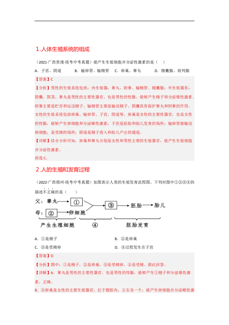 专题06人的生殖和发育-备战2023年中考生物核心考点梳理与必背_6生物中考复习_2023年中考复习资料_专项复习_备战2023年中考生物核心考点梳理与必背