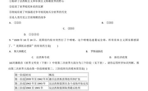 专题02经济危机和第二次世界大战（测试）（原卷版）_8历史中考复习_2023年中考复习资料_一轮复习_2023中考历史一轮复习学历案+教学设计+课件+测试+背诵清单(部编版)-----