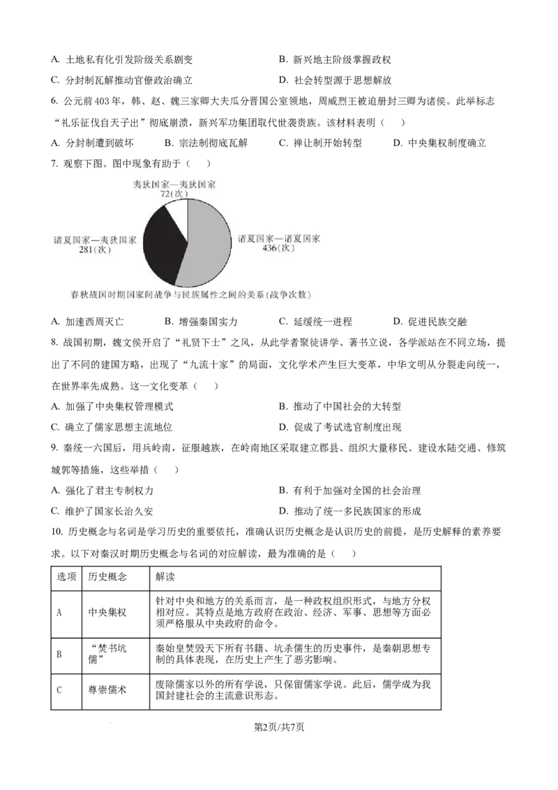 精品解析：内蒙古自治区通辽市第一中学2025-2026学年高一上学期第一次月考历史试题（原卷版）_2025年10月高一试卷_251012内蒙古通辽市第一中学2025-2026学年高一上学期第一次月考