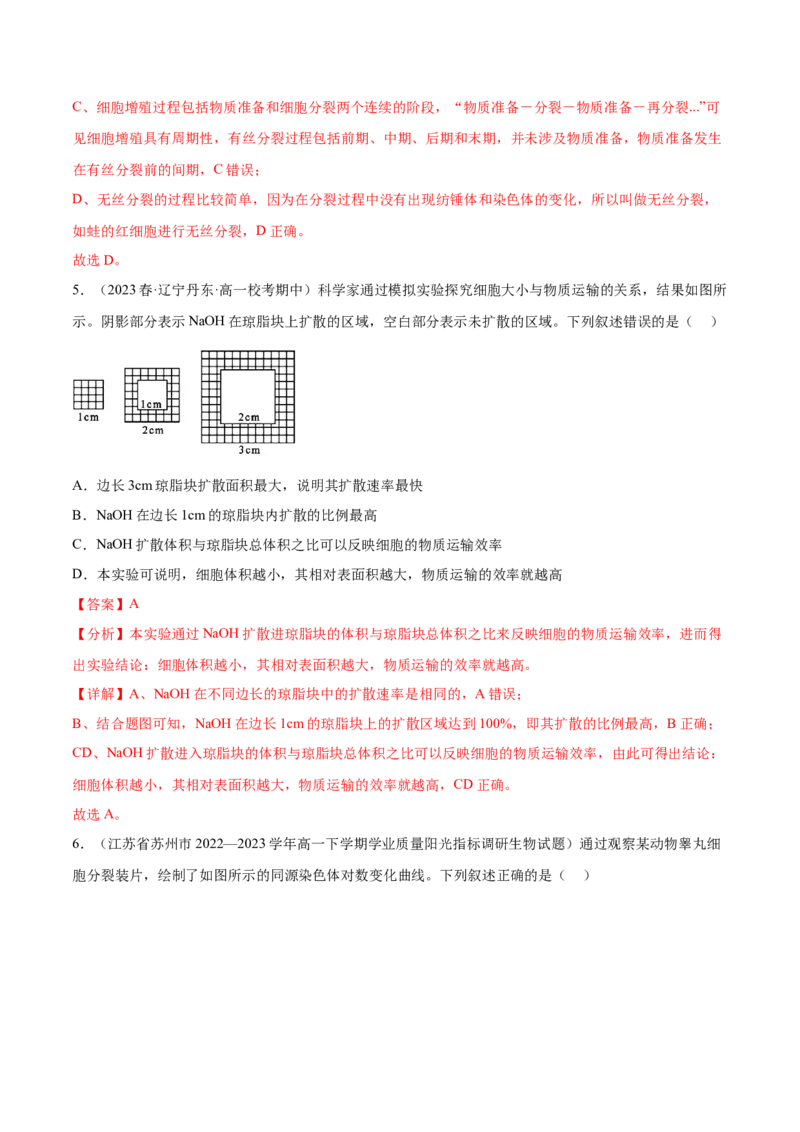 第四单元细胞的生命历程（测试）（解析版）_新高考复习资料_2024年新高考复习资料_一轮复习资料_完2024年高考生物一轮复习讲练测(课件+讲义+练习)（新高考）_单元测试