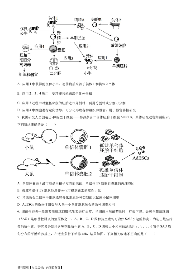 精品解析：2024届江苏省南京市高三零模考试生物试题（原卷版）_生物高考模拟题_新高考_2024年_精品解析：2024届江苏省南京市高三零模考试生物试题
